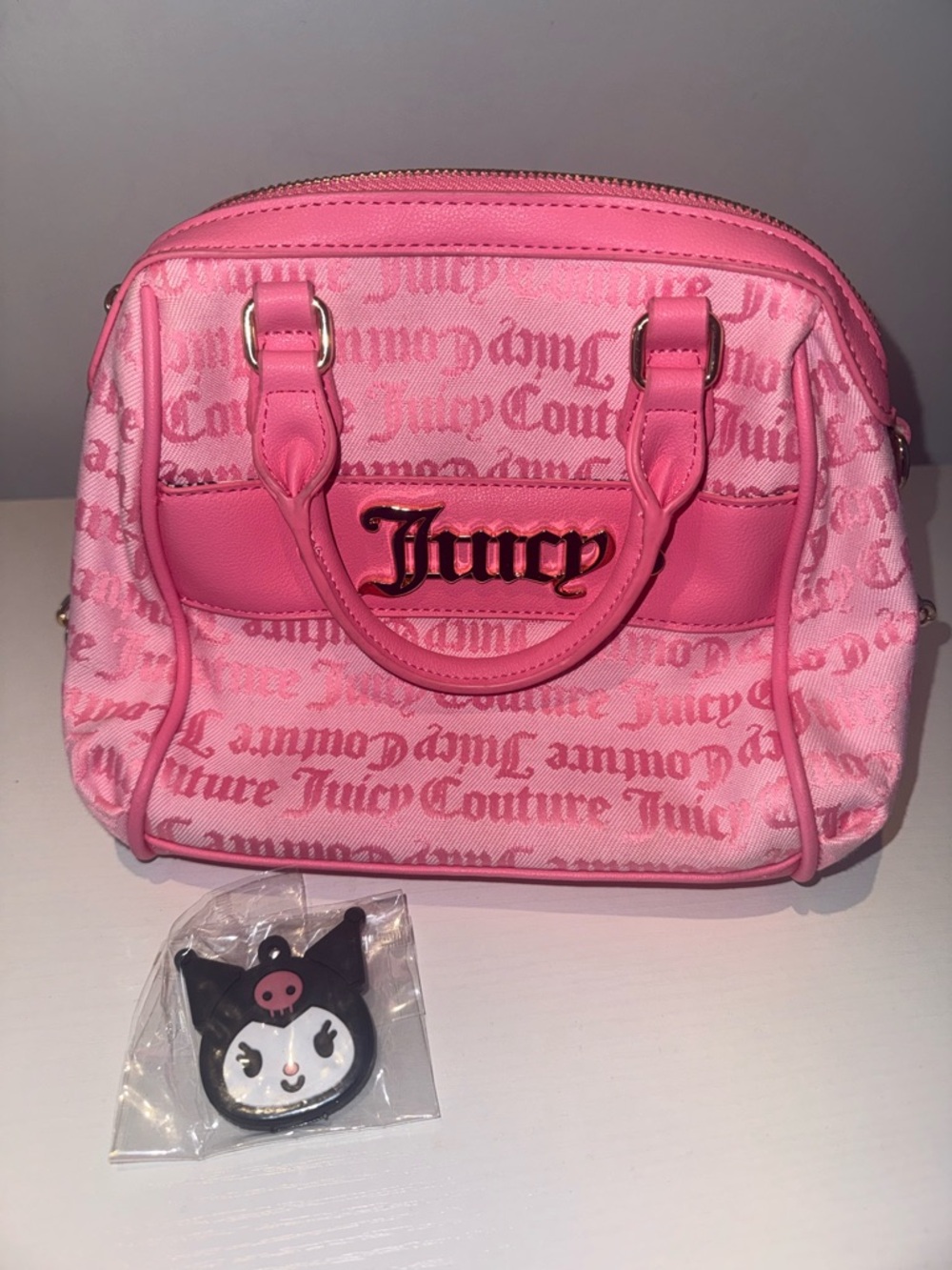Juicy Couture Bubblegum Pink Logo Satchel with Karomi Charm